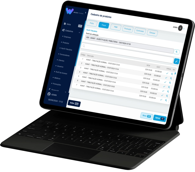 Cadastro de Produtos Aba Fiscal Wisen Pharma